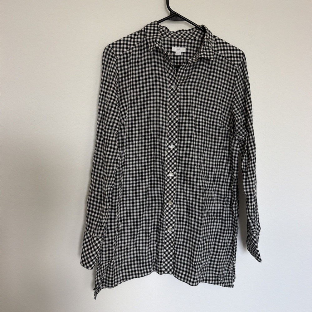 J Jill Women's Black & White Gingham Button Up Long Sleeve  Sz XS